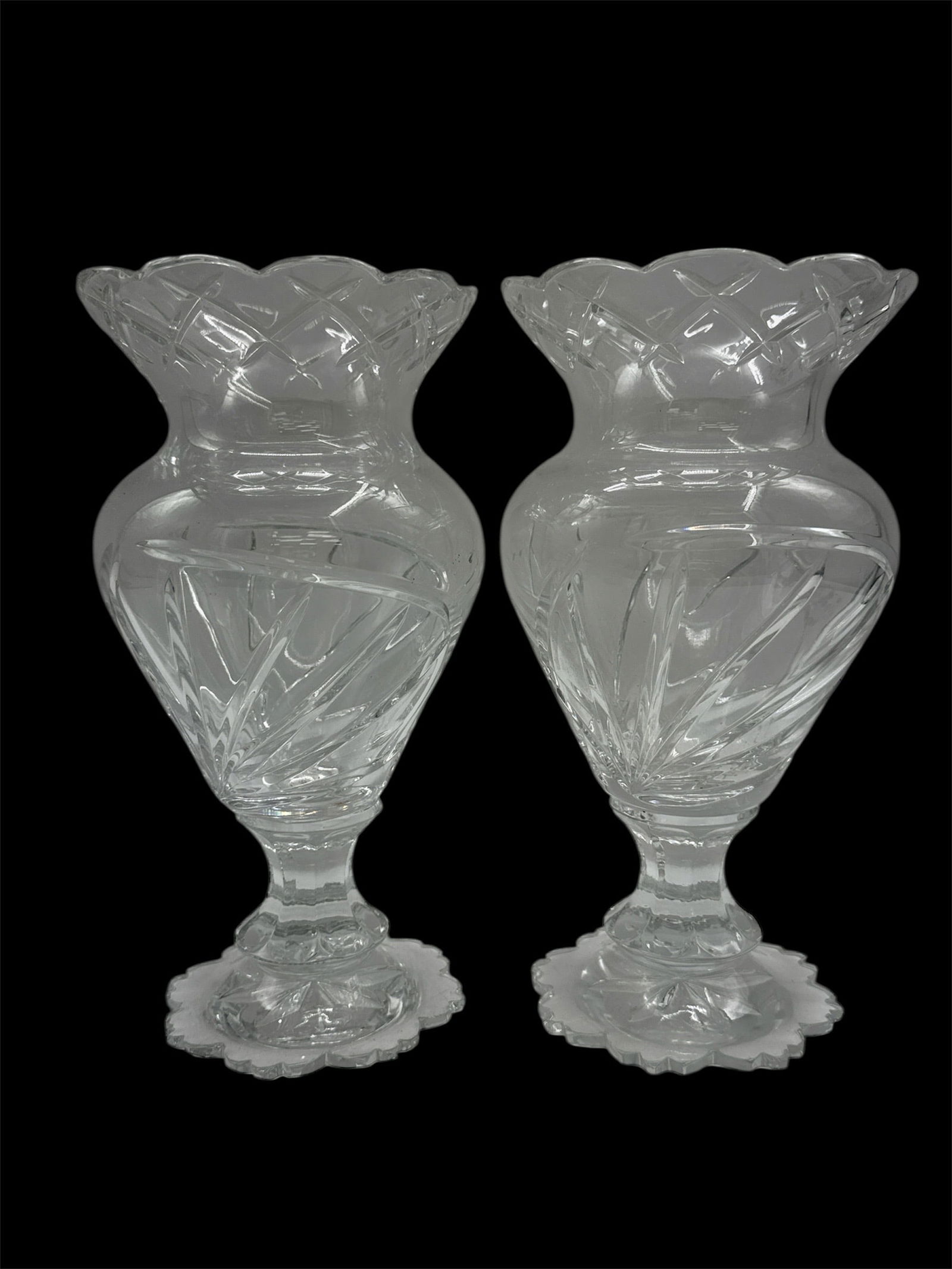 Pair of Cut Glass Pedestal Vases (1 of 3)