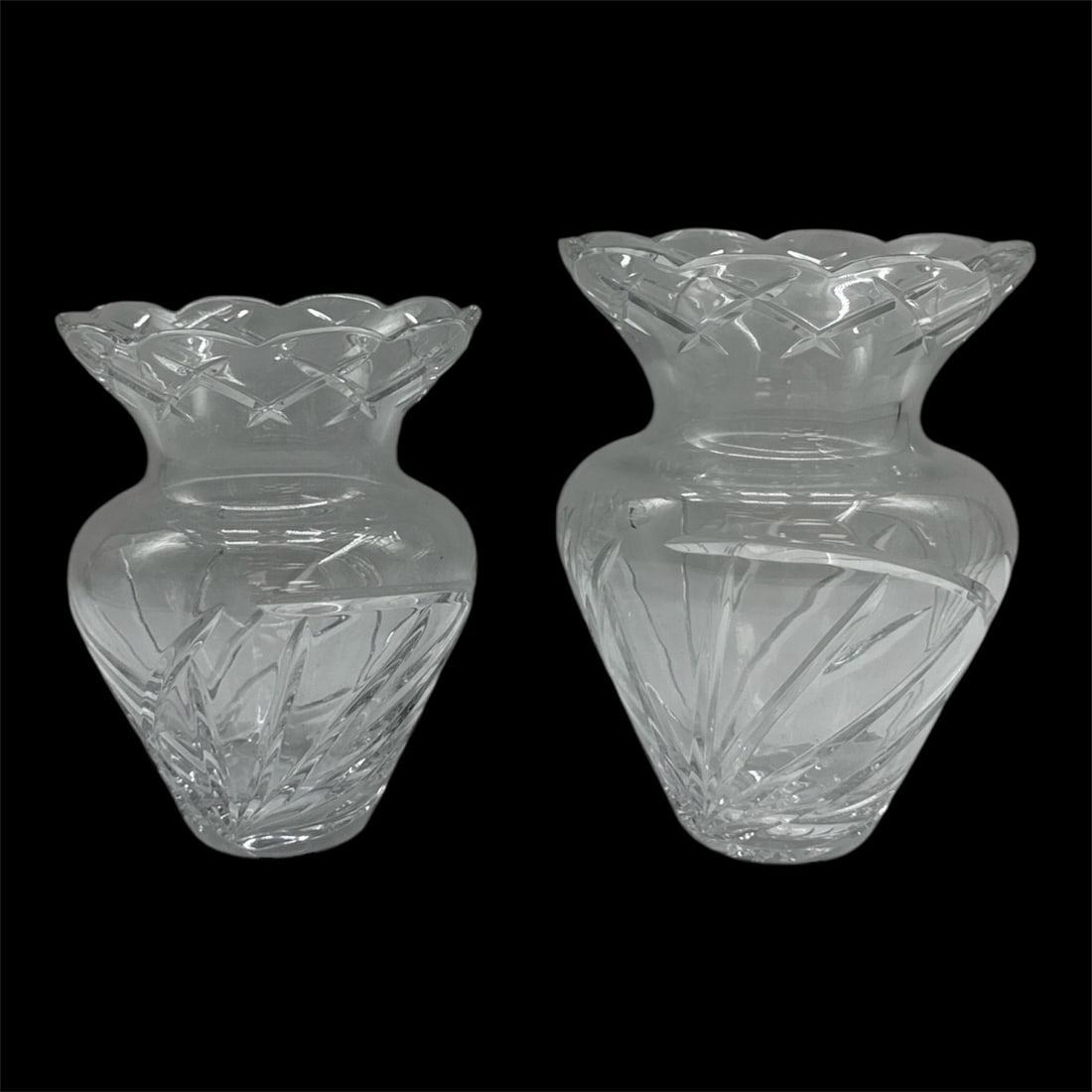 Pair of Cut Crystal Vases with Scalloped Rim (1 of 2)