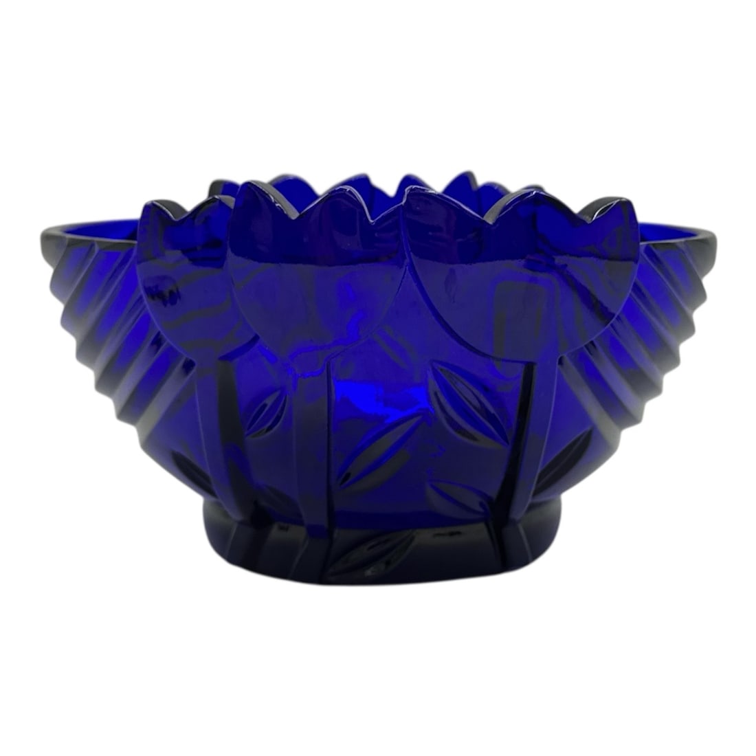 Cobalt Blue Pressed Glass Bowl with Scalloped Rim (1 of 3)