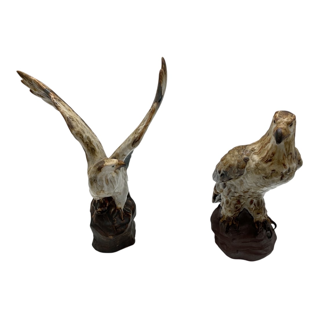 Pair of Vintage Porcelain Bird of Prey Figurines - Eagle/Hawk: Pair of Vintage Porcelain Bird of Prey Figurines - Eagle/Hawk Description:
