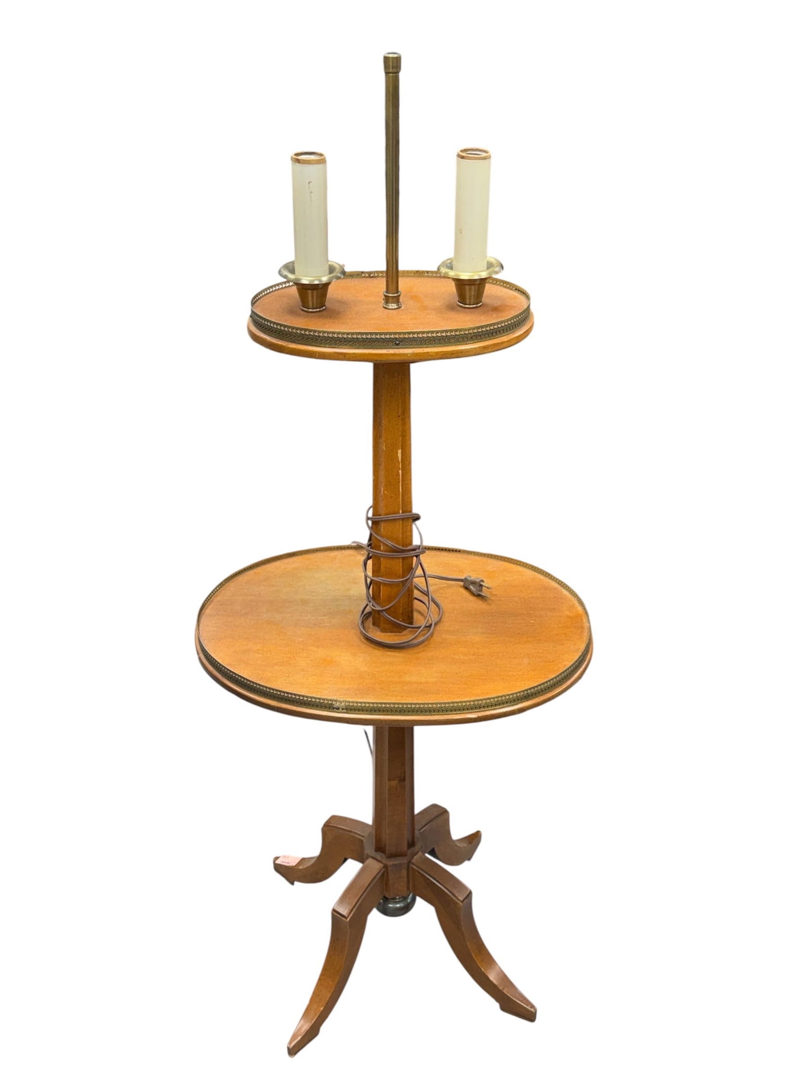Mid Century Two Tier Wood Table Lamp with Candlestick Sockets (1 of 2)