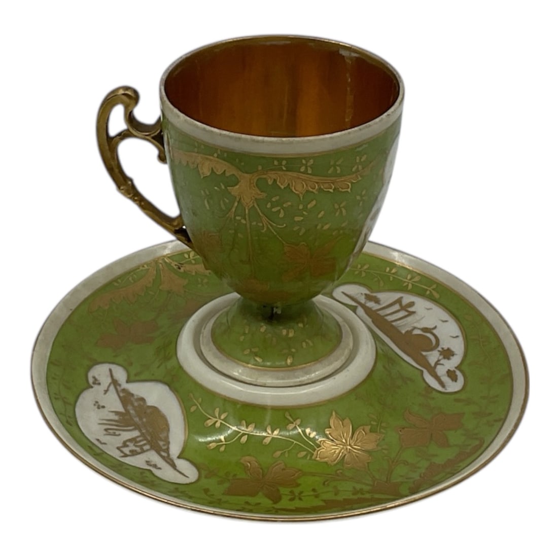 Vienna Style Gilt Decorated Porcelain Cup and Saucer with Figural Panels (1 of 3)