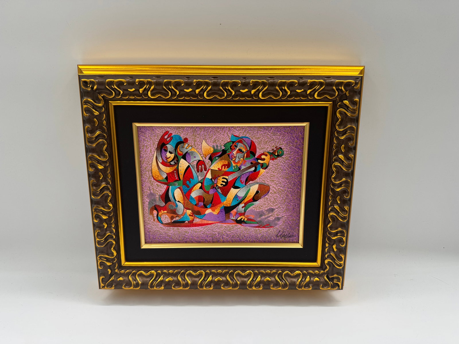 Village Song Anatole Krasnyansky (Ukraine,1930-2023) Serigraph on Canvas: Description: Vibrant serigraph on paper by Ukrainian-American artist Anatole Krasnyansky, titled “Village Song.” The composition features two of Krasnyansky’s signature