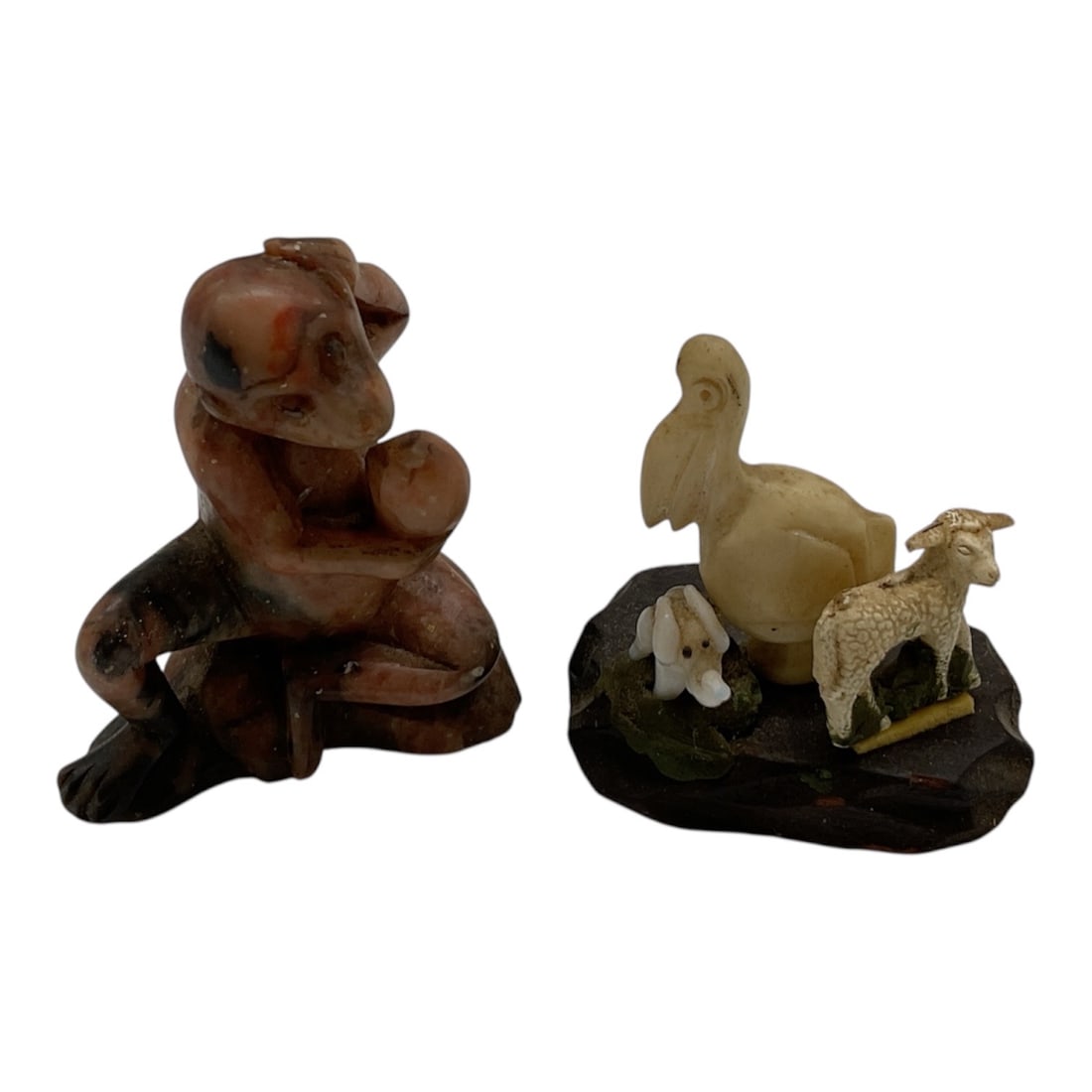 Pair of Carved Japanese Wooden Netsuke - Rat and Goat: Lot of Two Carved Wooden Figures