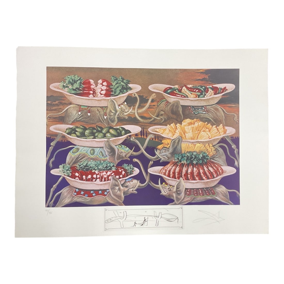 Salvador Dalí Les Delices Petits Martyrs Hand Signed Photo Lithograph With Engraving: This hand signed and numbered photo lithograph by Salvador Dalí is titled Les Delices Petits Martyrs and dates to 1971. The work originates from Dalí’s celebrated Les Diners De Gal