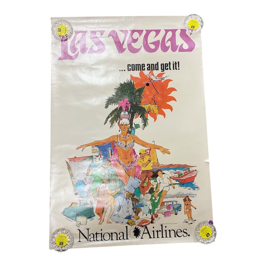 RARE Original Vintage Poster for Las Vegas, Commissioned by National Airlines: original vintage travel poster for 