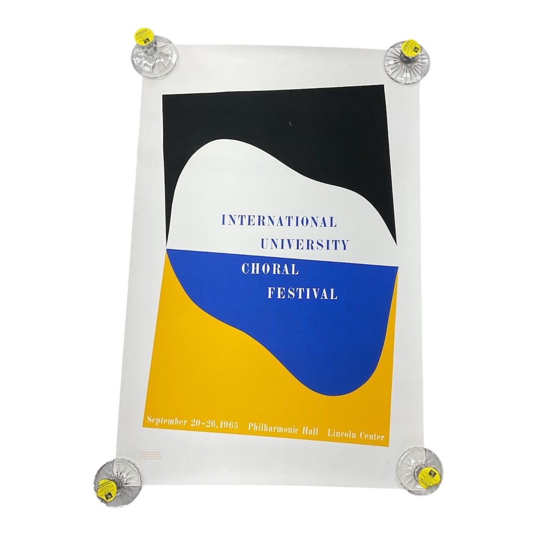 International University Choral Festival Poster by Charles Hinman, Lincoln Center, 1965: A large-format poster for the International University Choral Festival, designed by Charles Hinman and commissioned by Lincoln Center for the Performing Arts as part of the List Art Poster Program of