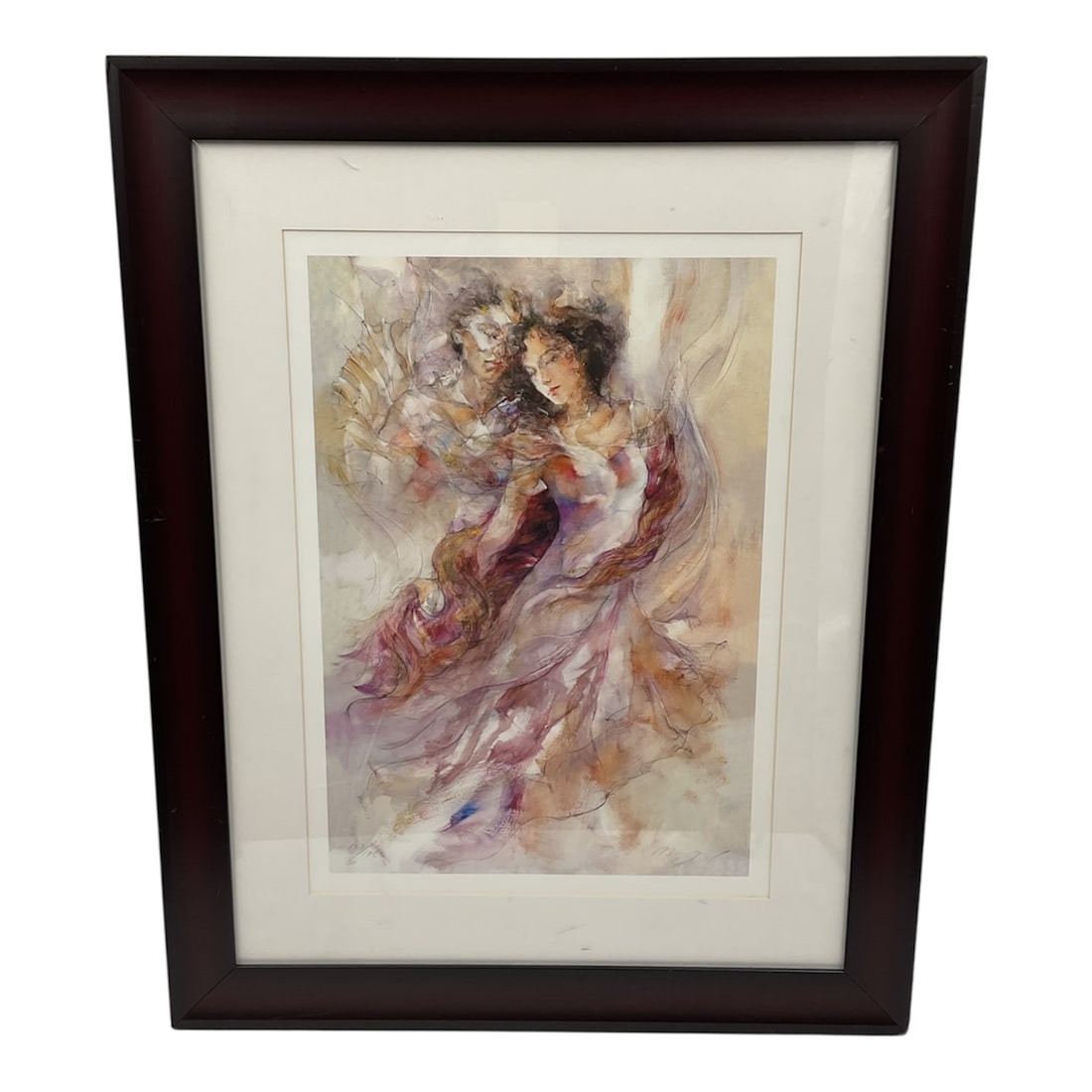 Gary Benfield “Purple Shawl?? Limited Edition Seriolithograph: Seriolithograph on paper with gold leaf titled “Purple Shawl” by contemporary British artist Gary Benfield (b. 1965). The composition depicts an elegant couple in a flowing, expressive sty