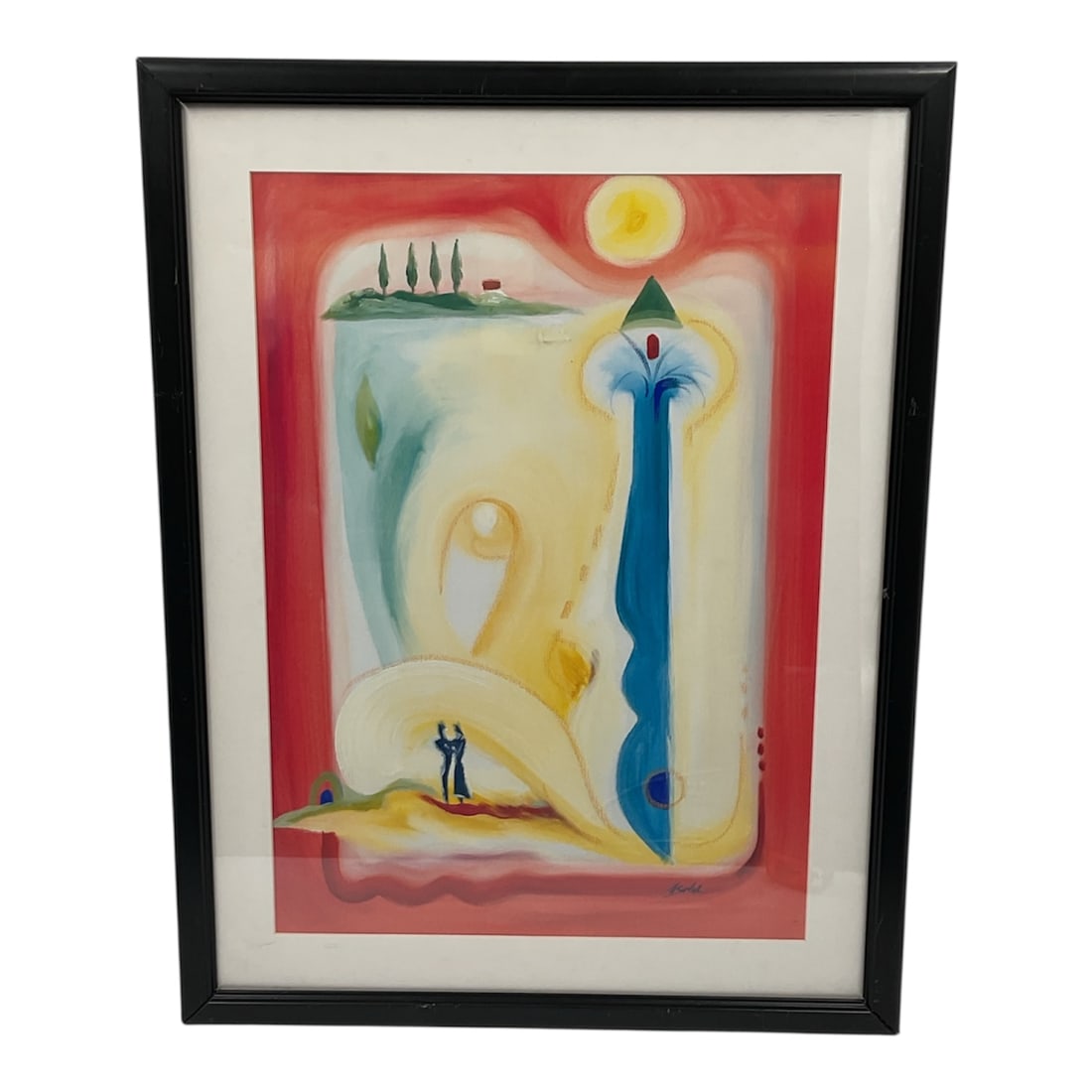 Alfred Gockel Untitled Abstract Limited Edition Print: Colorful abstract composition by noted German contemporary artist Alfred Gockel (b. 1952). The work features Gockel’s signature fluid forms and vibrant palette, combining warm reds, yellows, and