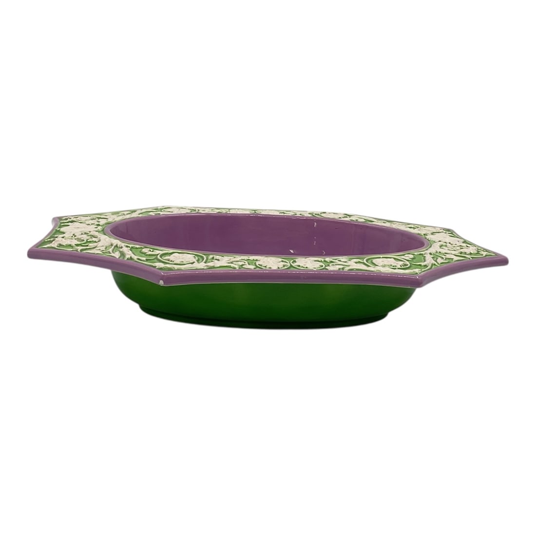Polychrome Ceramic Serving Dish with Scrollwork Border - 2