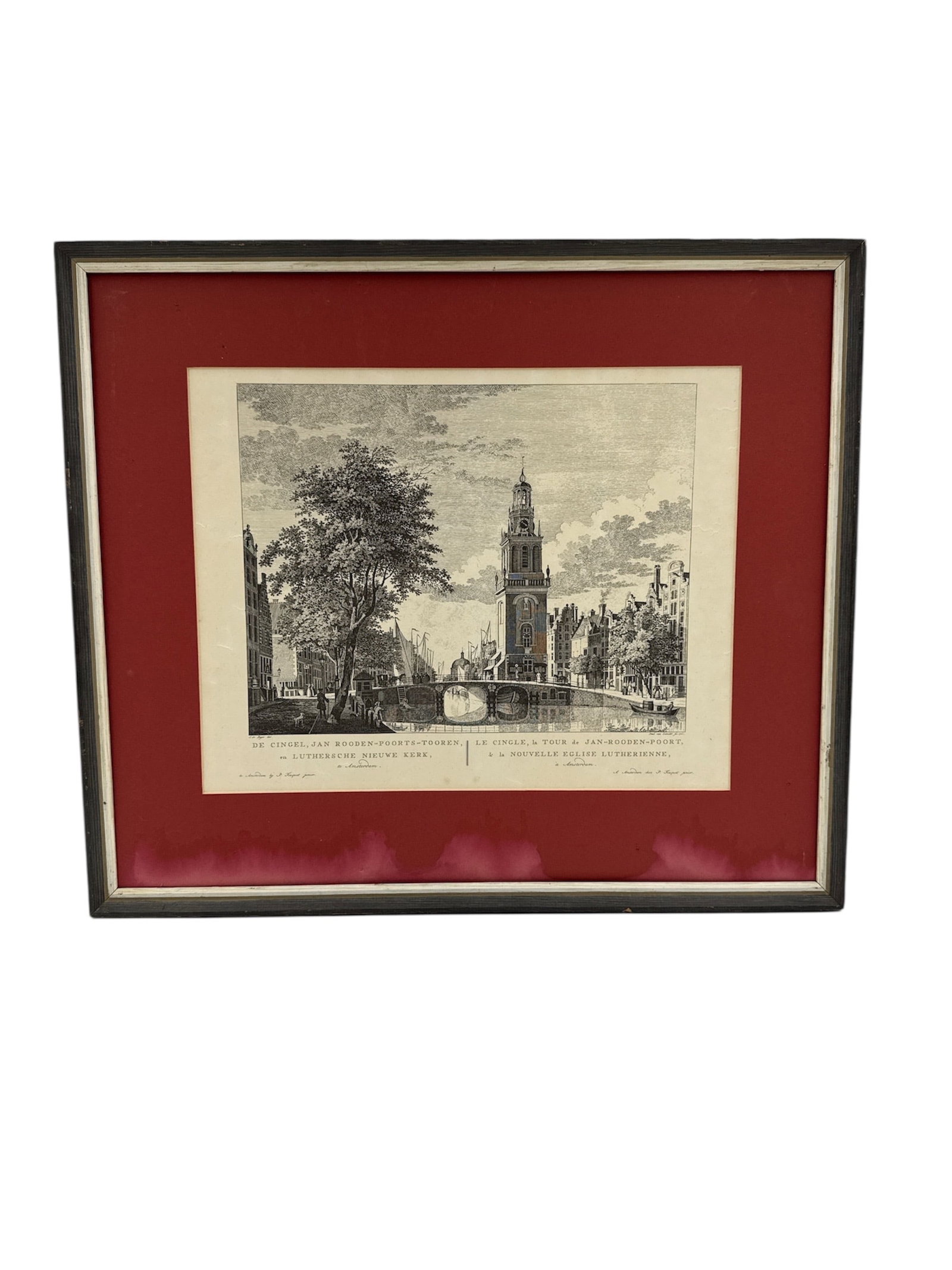 "Amsterdam" by Pierre Fouquet, Jr.(Dutch, 1729-1800) Etching: Description: Framed antique engraving depicting the Jan Roodenpoorts Tower in Amsterdam. The print is matted and framed. Medium: etching Dimensions: 19" H x 22" L.