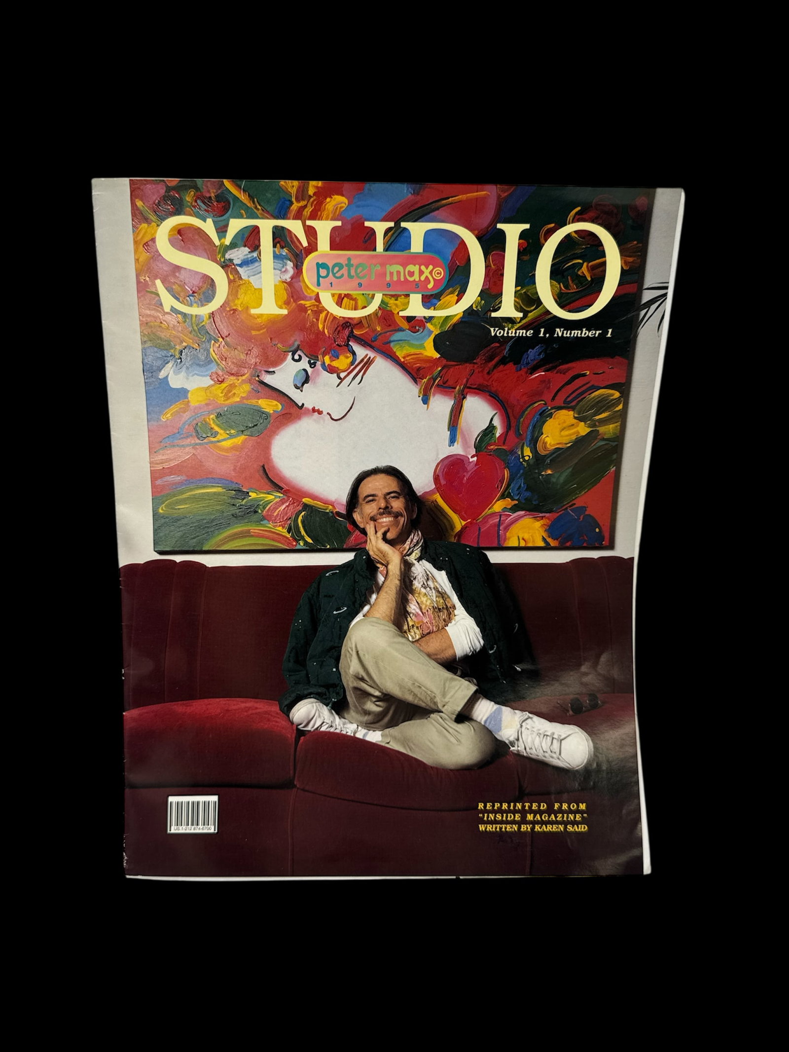 Peter Max Studio Magazine Volume 1 Number 1: Peter Max Studio Magazine, Volume 1, Number 1. Features vibrant imagery and an image of Peter Max himself. Dimensions approximately 11x9 inches.