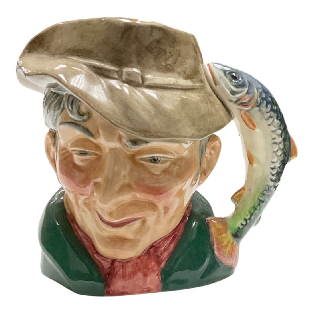 Royal Doulton The Poacher Character Toby Mug: This ceramic character mug by Royal Doulton depicts The Poacher, rendered in classic Toby-style form with expressive facial features and hand-painted detail. The figure wears a cap and rustic attire,
