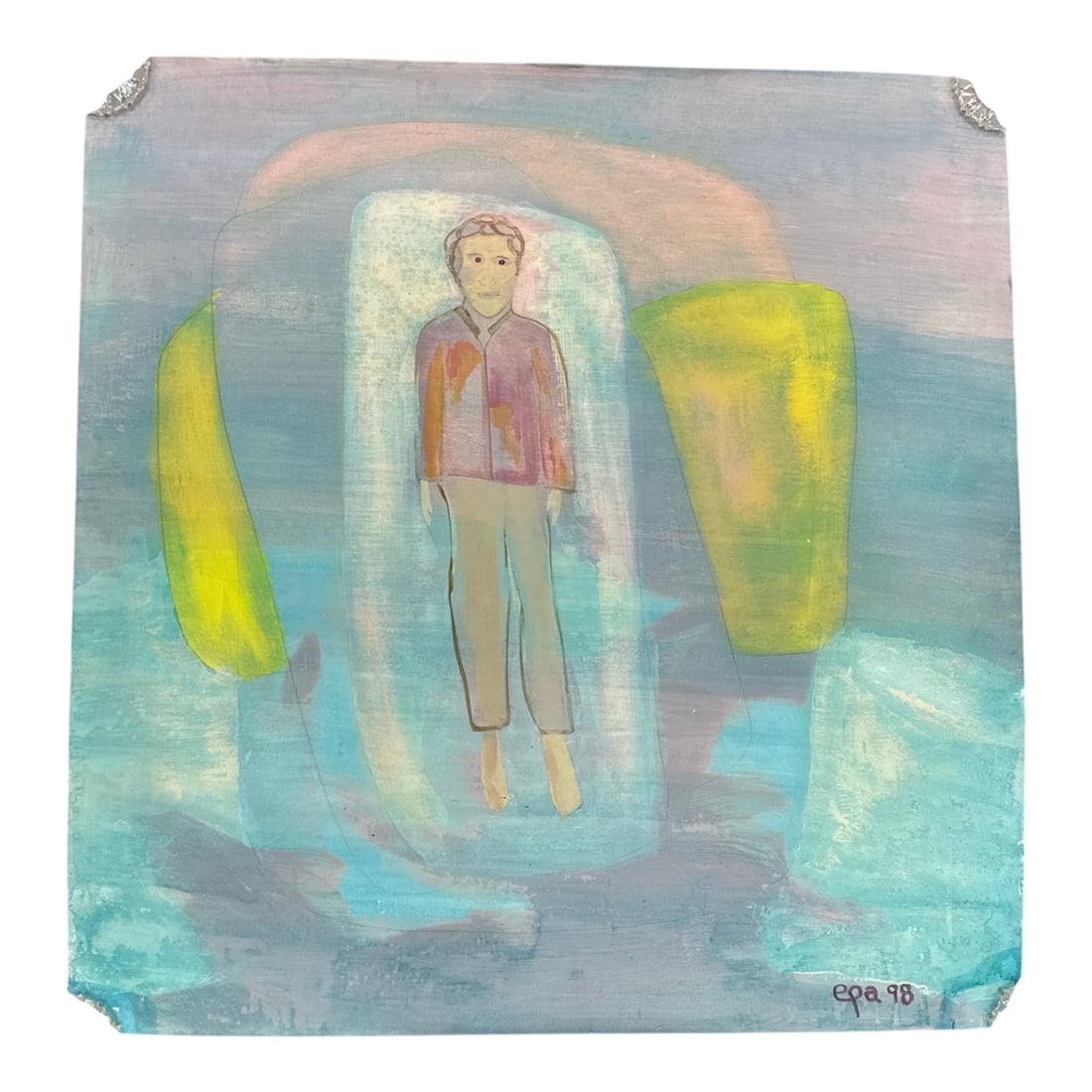 Ernest P. Apollon (Haitian, 1941–2014) Mixed Media on Paper:  This evocative large-scale mixed media work is by the celebrated