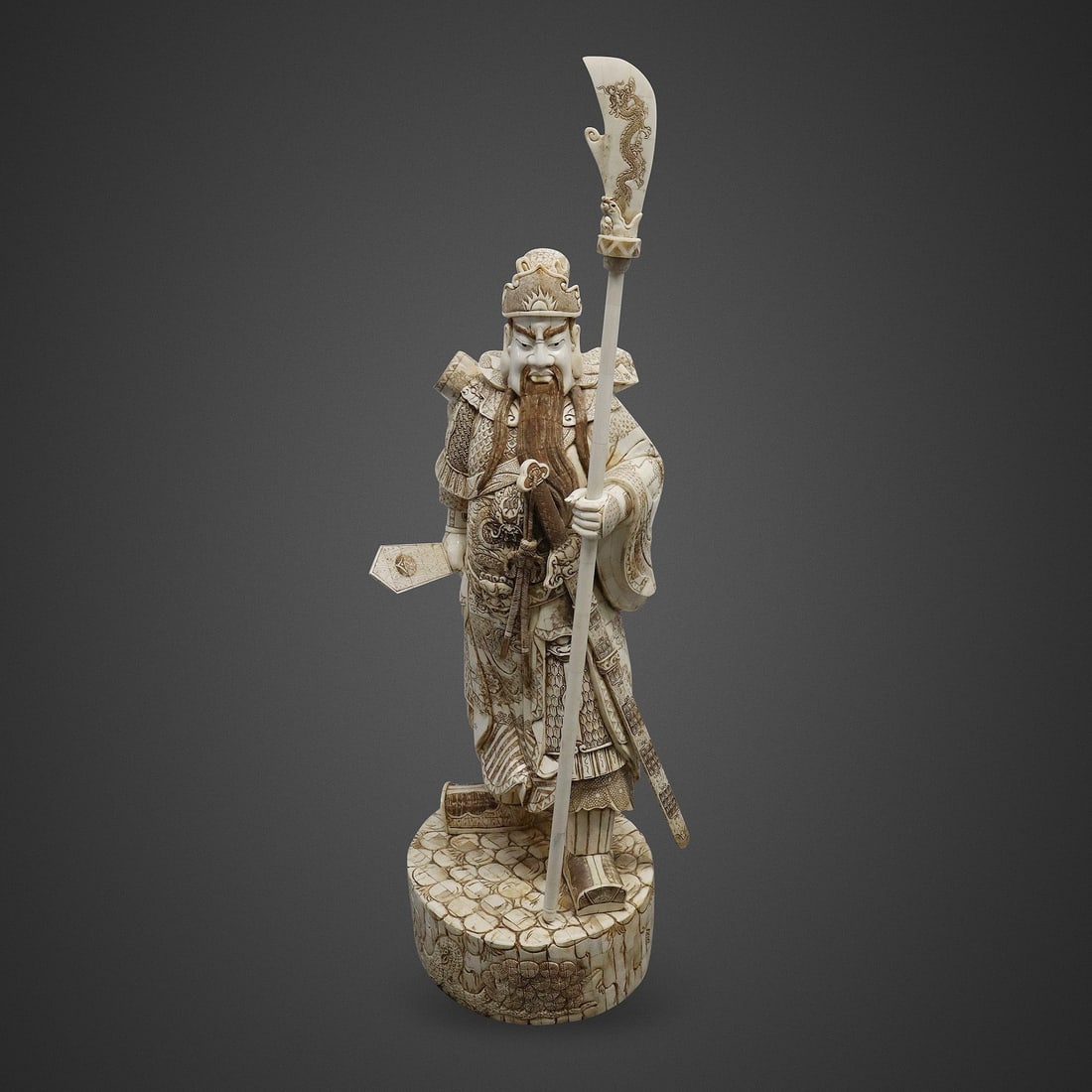 Bone warrior: Hand inlaid Bone samurai warrior Dimensions: H49in L15in W14in