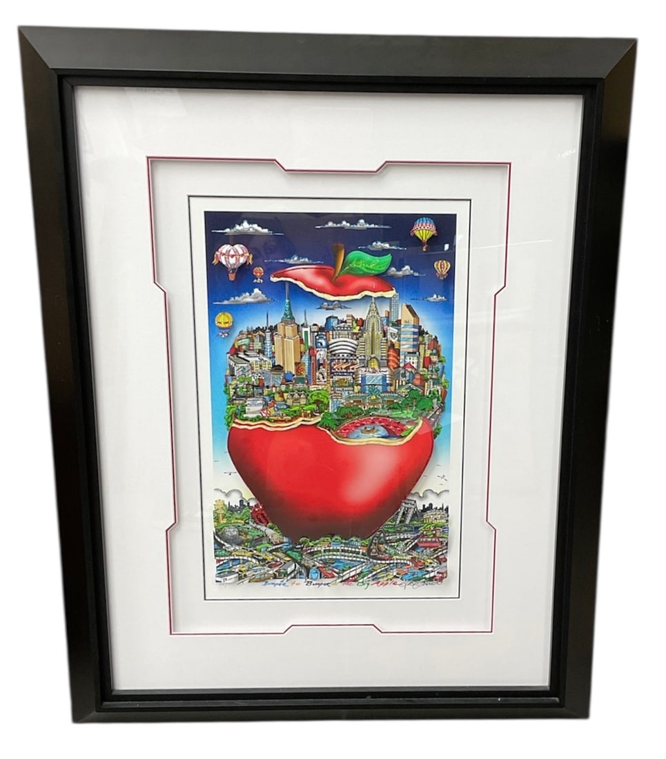 "Bumper to Bumper in the Big Apple" by Charles Fazzino (American, B.1955) 3D Mixed Media on Paper: This vibrant 3D mixed media construction by renowned pop artist Charles Fazzino captures the frenetic energy and whimsical spirit of New York City traffic. The composition is characterized by Fa