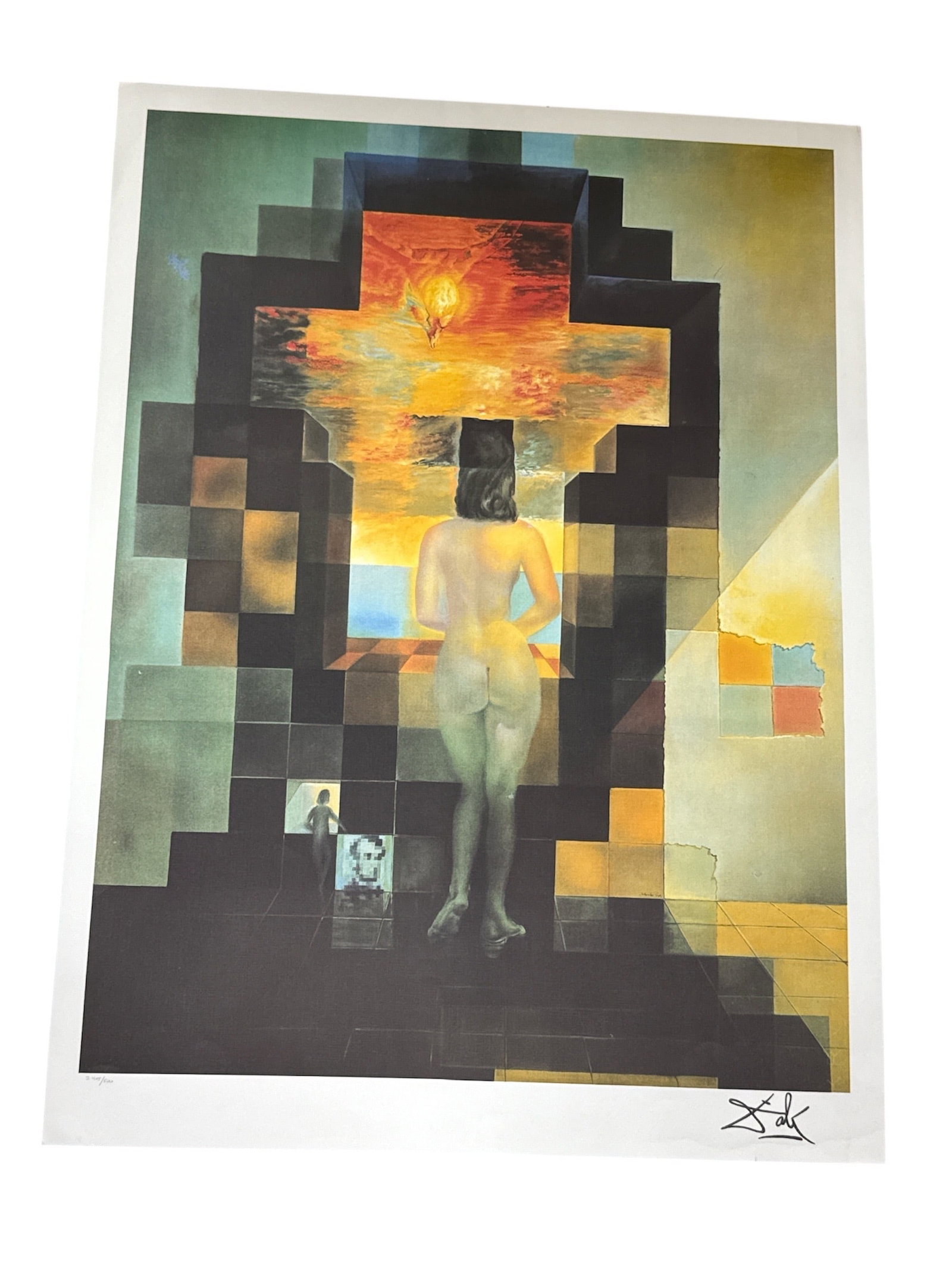 "Lincoln in Dalivision" by Salvador Dalí (Spain, 1904-1989) Offset Lithograph: This work, based on Dalí’s 1976 painting "Gala Contemplating the Mediterranean Sea," is a premier example of the artist’s exploration of dual imagery and photomosaic techn