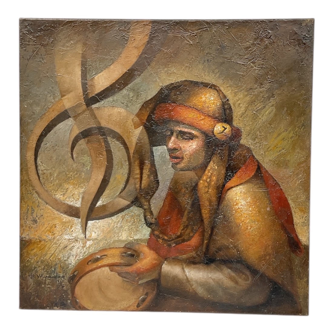 "El Tamborilero de la Luna" by Jesús Villarreal (Venezuela, b.1984) Oil on Linen: Details Artist: Jesús Villarreal (Cuban, B.1971) Title: "El Tamborilero de la Luna" Year: 2001 Medium: Oil on Linen Dimensions: 20 x 20 inches Inscriptions: Signed and dated lower lef