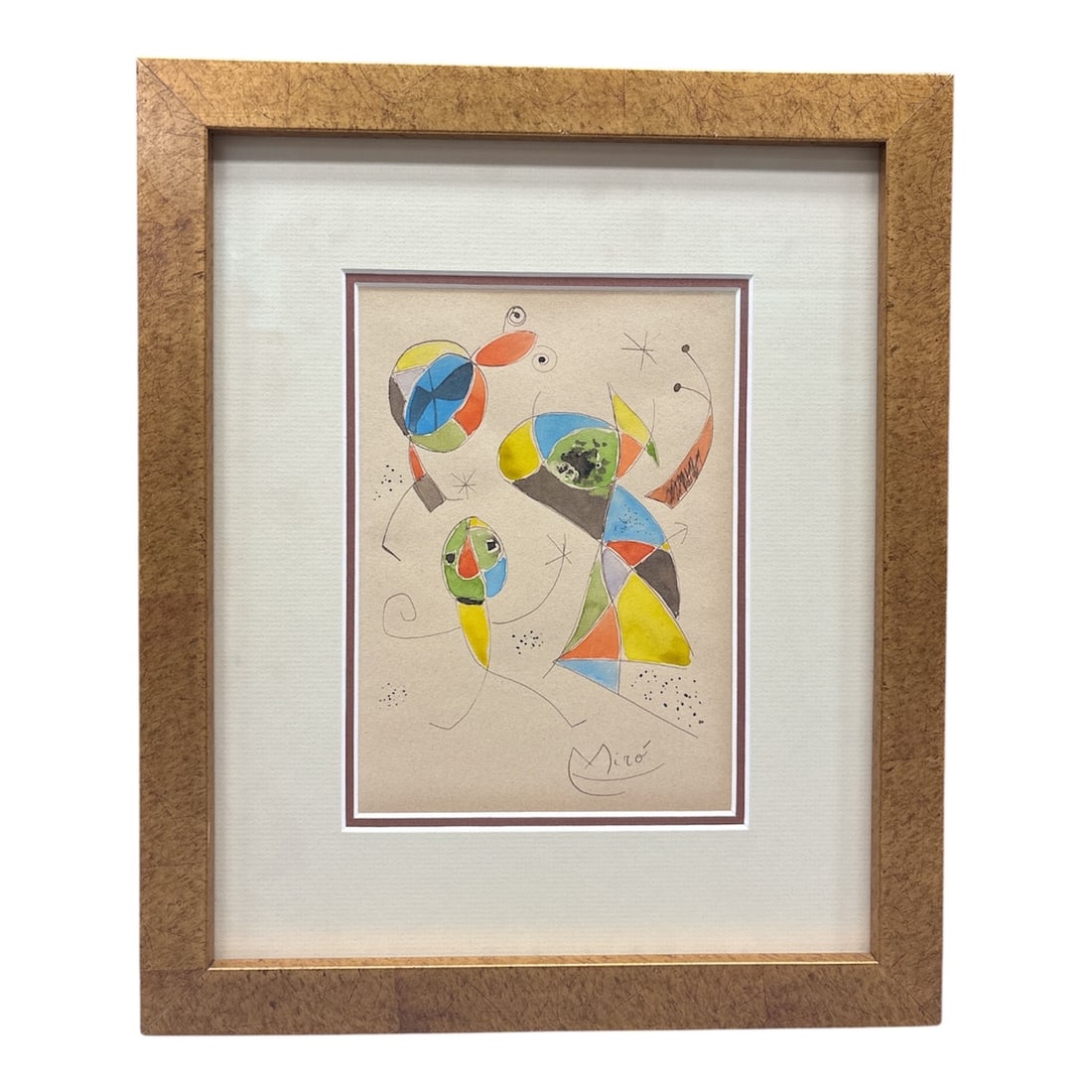 In the Style of Joan Miró Abstract Color Composition: Description:Abstract modernist composition executed in watercolor and ink on paper, bearing a