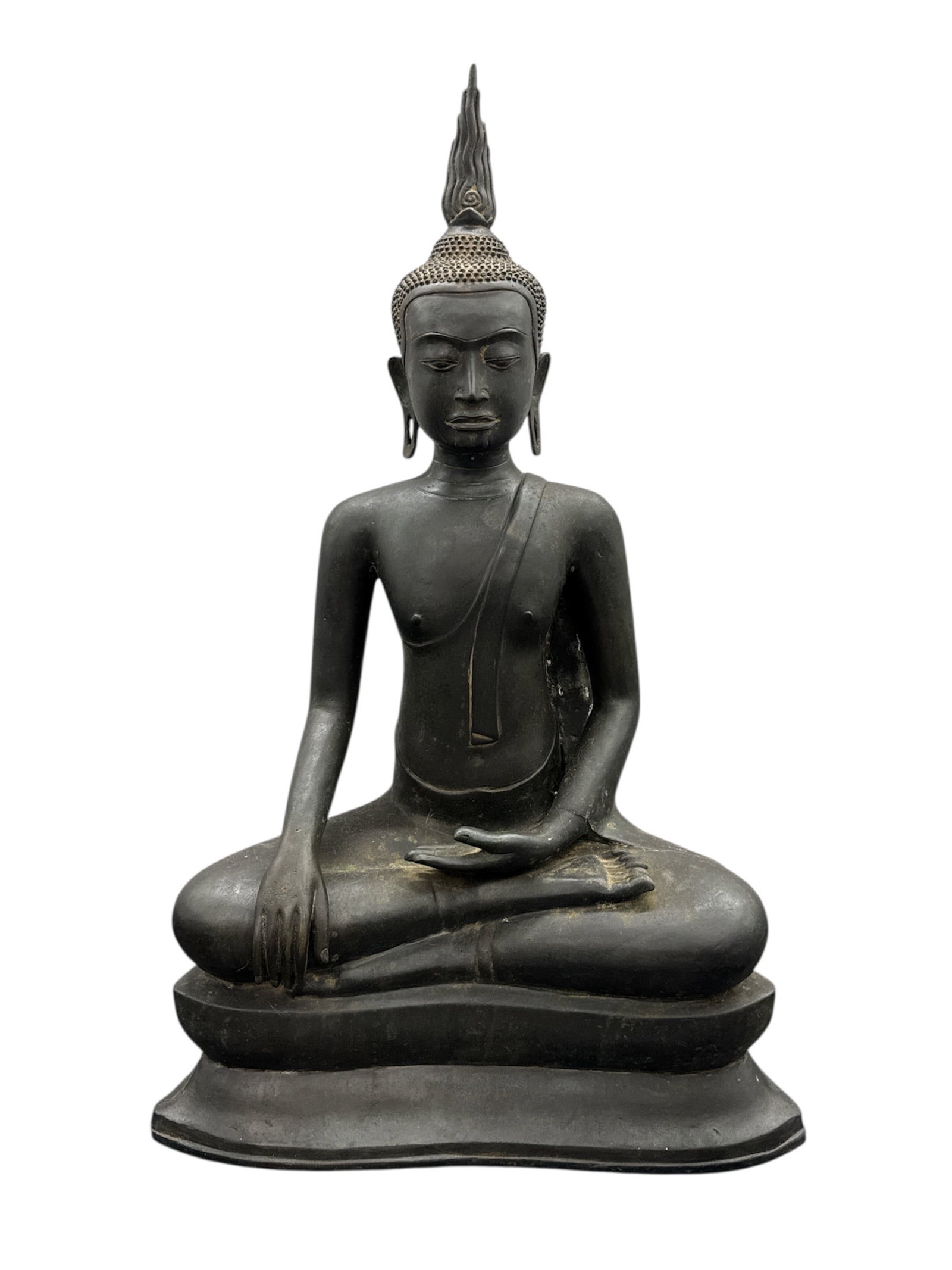 19th Century Southeast Asian Bronze Seated Buddha Figure: Description19th century cast bronze figure of Buddha seated in meditation on a tiered base. The figure is shown in the
