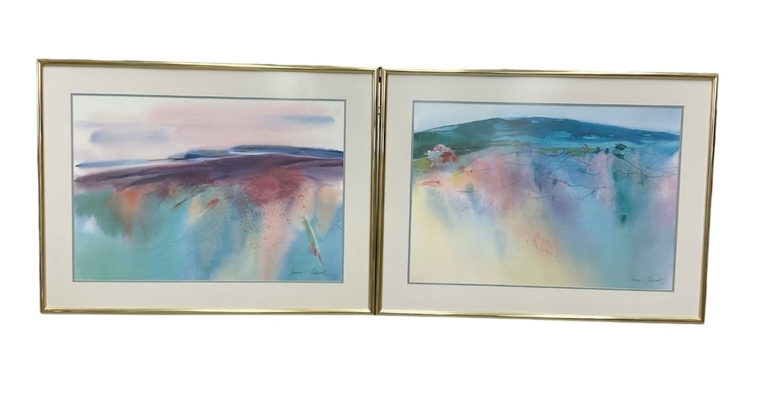 Lawrence C. Goldsmith (American, 1916-2004) Watercolor on Paper: This pair of large-scale watercolors by Lawrence C. Goldsmith showcases the artist's mastery of the medium through ethereal, atmospheric depictions of the natural world. Both pieces utilize a deli