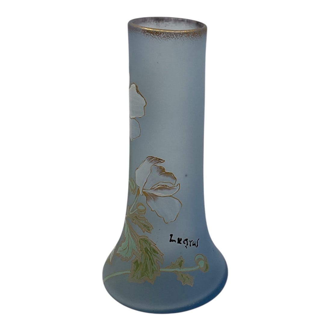 "Anemone Vase" by Legras (France, 1839-1916) Hand-Painted Enameled Frosted Glass