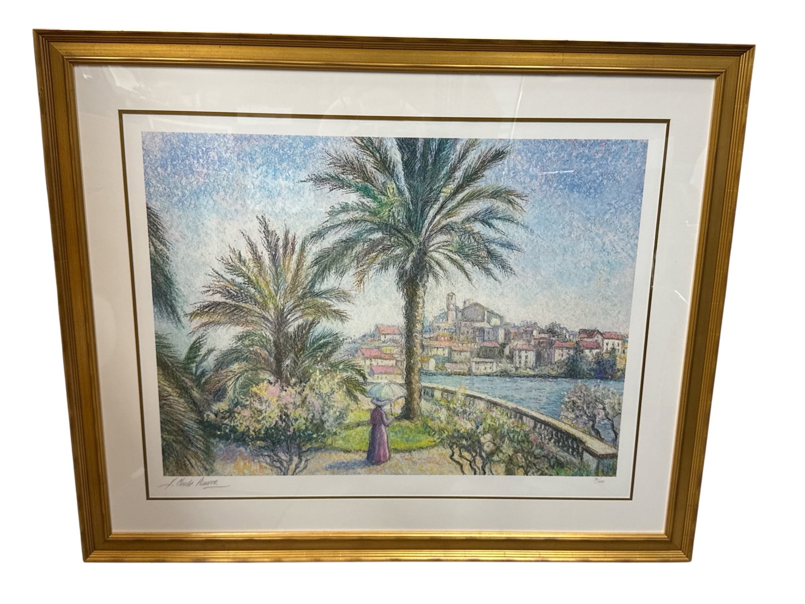La Palmeraie du Jardin Catherine à Cannes by H. Claude Pissarro (French, b. 1935) Serigraph: Limited edition color serigraph titled La Palmeraie du Jardin Catherine à Cannes by French artist H. Claude Pissarro, son of Impressionist painter Paul-Émile P