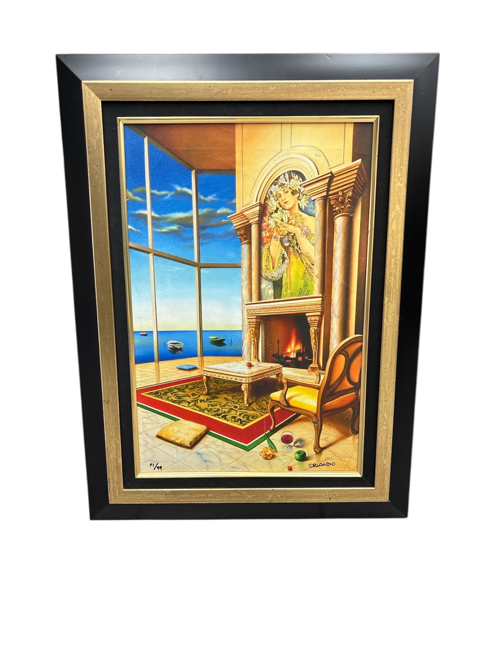 "By the Seashore" by Orlando Quevedo (Cuba, b. 1970) Giclee: Description: This is a stunning, limited-edition giclée print on canvas titled By the Seashore (also known as 