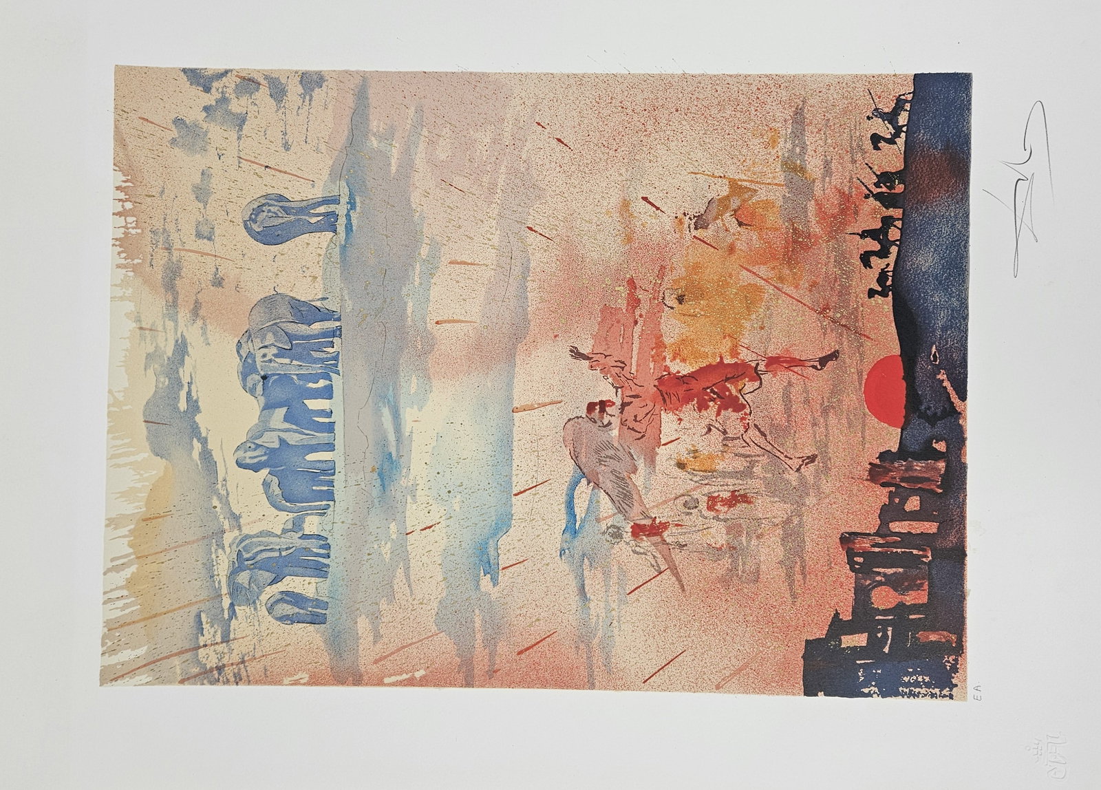 "Les Elephants sur Nuages (The Elephants on Clouds)" by Salvador Dalí (Spain, 1904-1989) Mixed: Artist: Salvador Dalí Title: Les Elephants sur Nuages (The Elephants on Clouds) Year: 1976 Dimensions: 15 x 21 in. Medium: Mixed Media, Color lithograph and engr