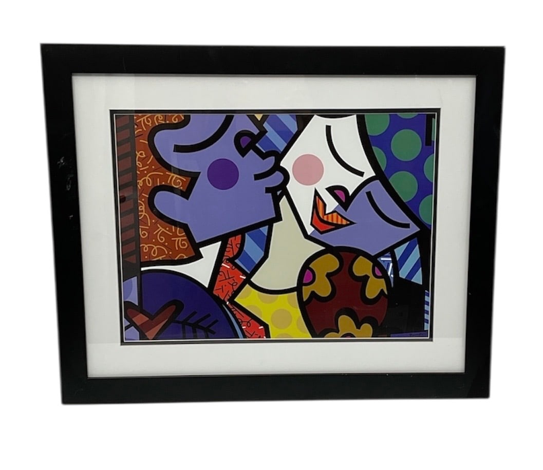 Framed Signed Romero Britto Pop Art Print of Embracing Figures (1 of 4)