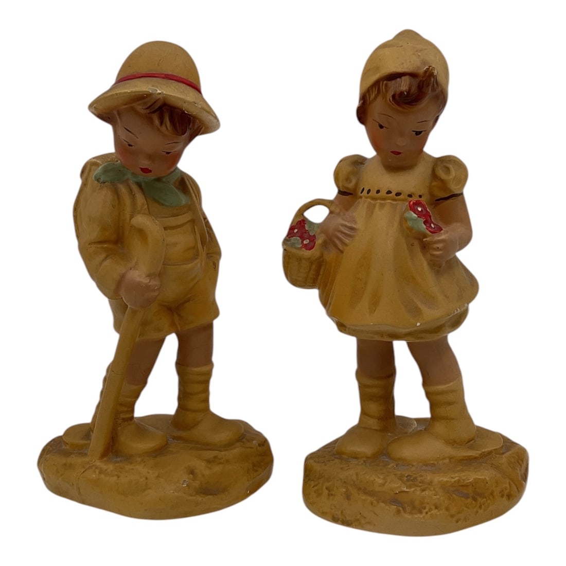 Hand-Carved Style Boy and Girl Figurines, Pair (1 of 3)