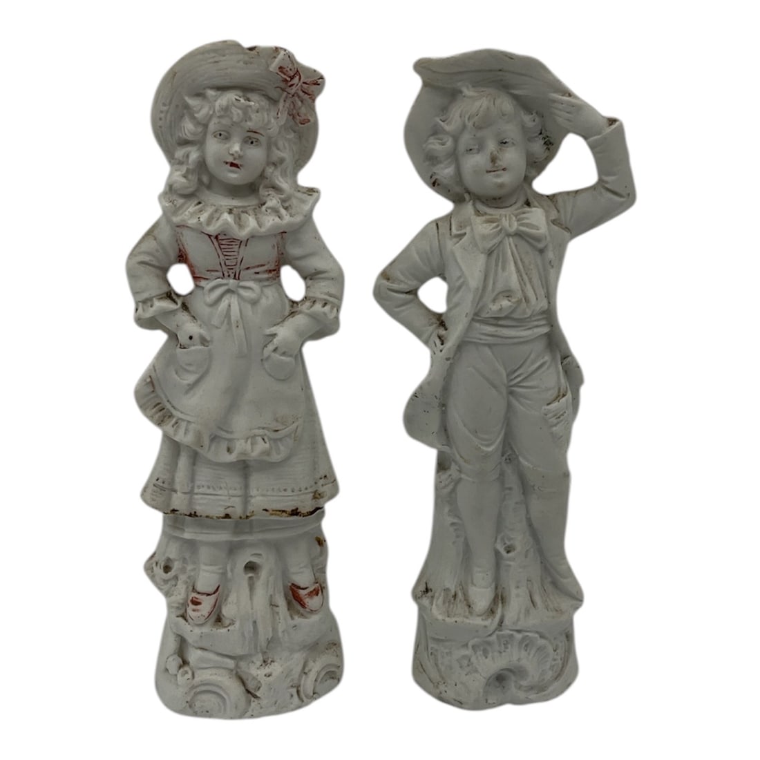 Cast Plaster Boy and Girl Figurines, Pair (1 of 3)