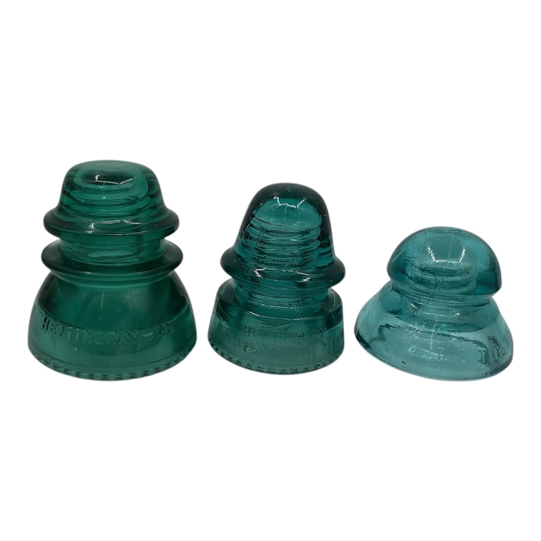 Green Glass Telephone Pole Insulators, Group of 3 (1 of 2)