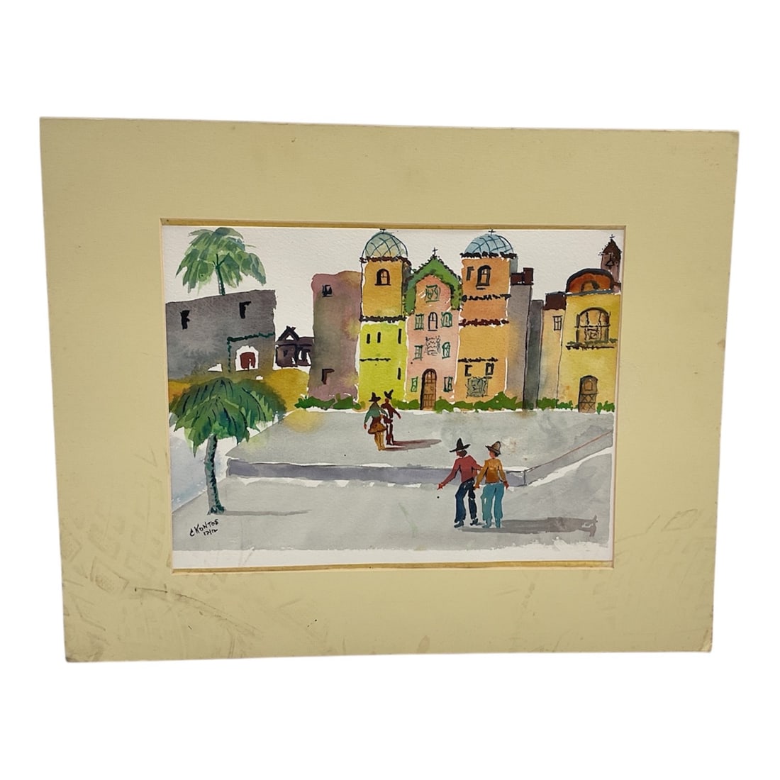 Charles Kontos Hand Signed Abstract Watercolor on Paper: This original watercolor on paper by Charles Kontos showcases the artist’s expressive approach to abstraction, characterized by fluid forms, layered washes, and organic movement. Executed with c