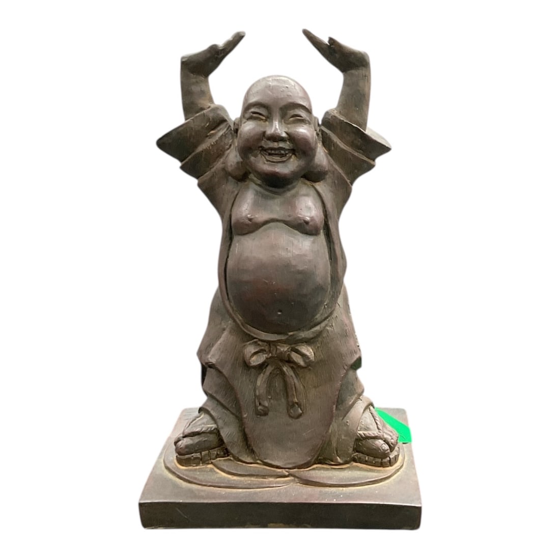 Carved Standing Laughing Buddha Figure with Raised Arm (1 of 5)