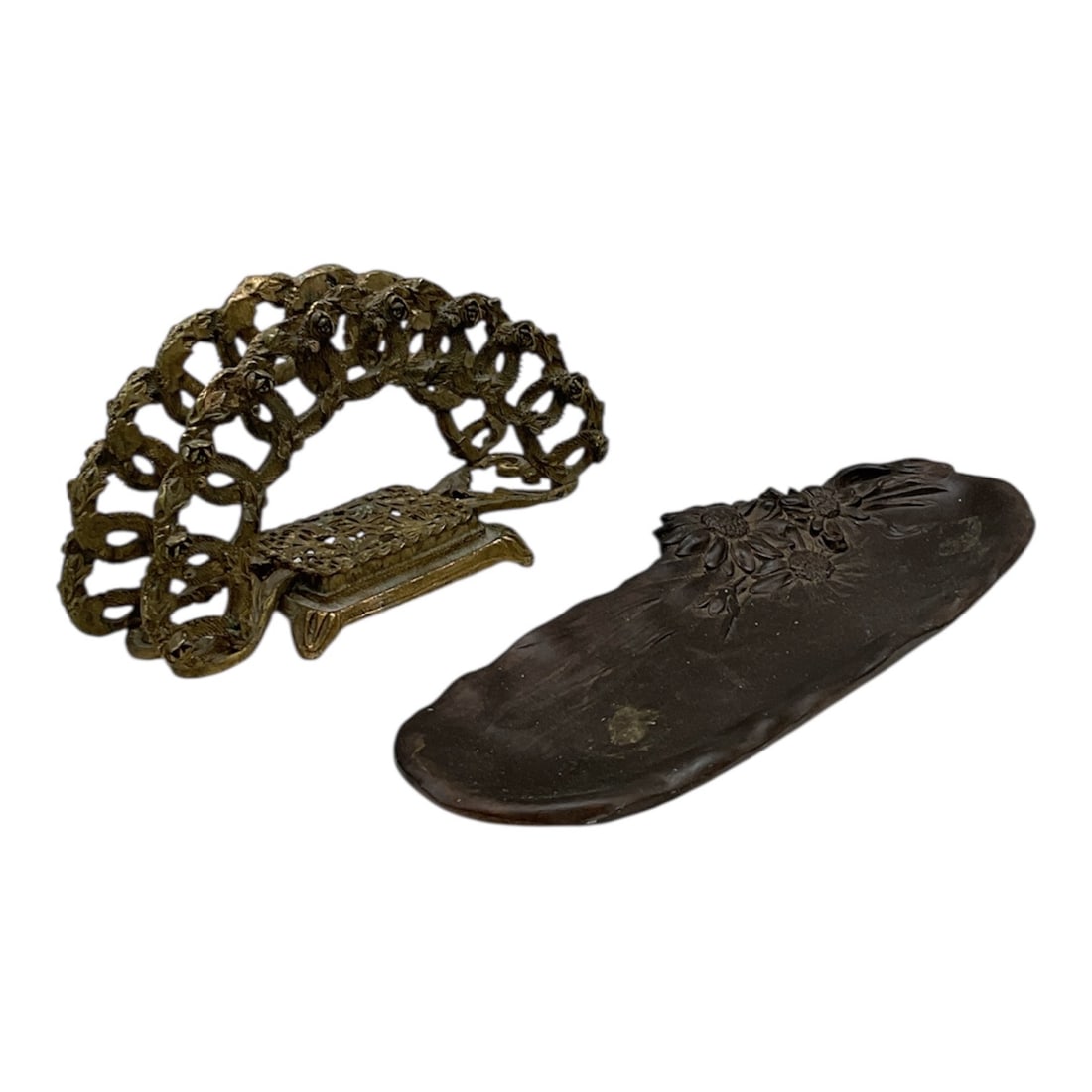 2pc Ornate Cast Metal Letter Holder with Art Nouveau Style Tra (1 of 6)