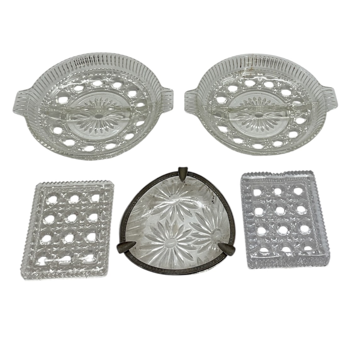 5pc Clear Cut Glass Relish Dishes and Ashtrays (1 of 2)