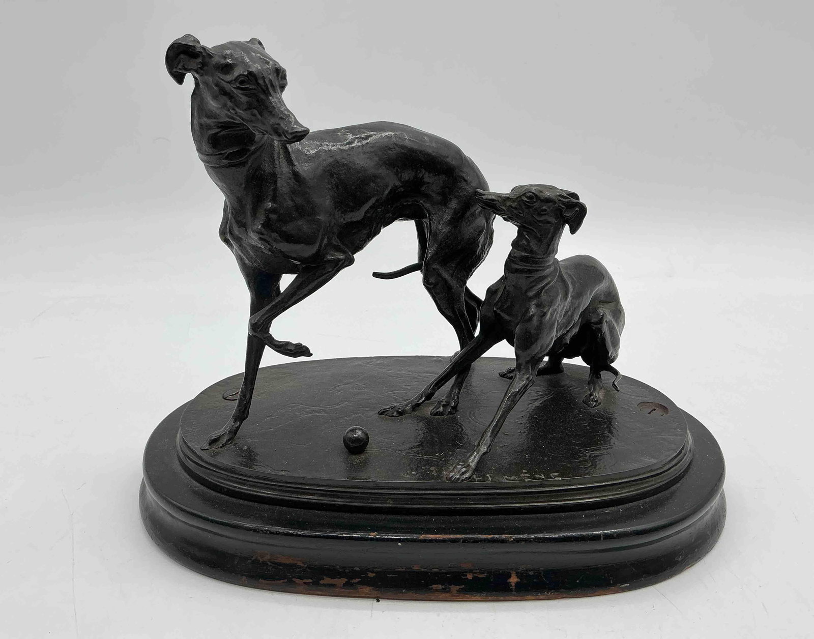 Bronze Greyhound Pair Sculpture Signed P.J. Mene (1 of 3)