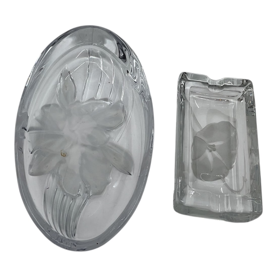 Frosted Glass Floral Dish and Ashtray, Set of 2 (1 of 2)