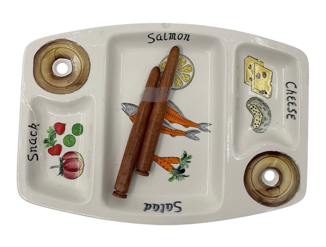 Vintage Divided Ceramic Snack Tray with Painted Food Motifs (1 of 2)