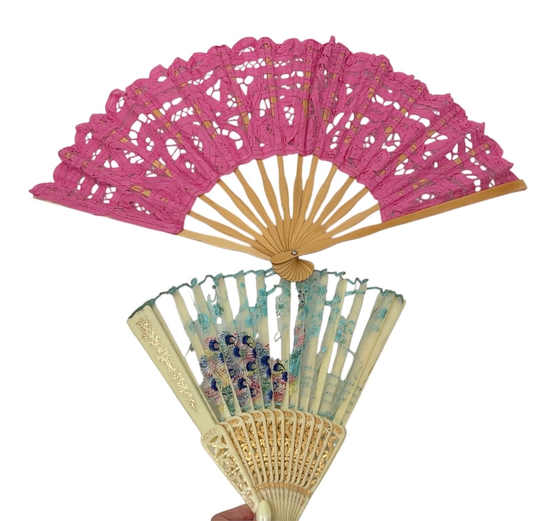 Vintage Decorative Folding Fan Group Including Lace and Painted Examples (1 of 2)