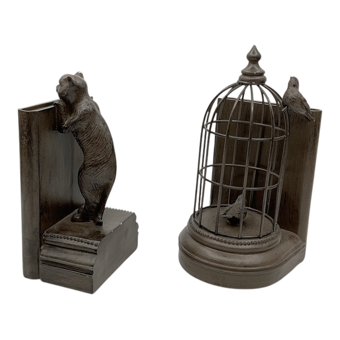 Decorative Animal Bookends Featuring Cat and Bird Cage Forms (1 of 3)
