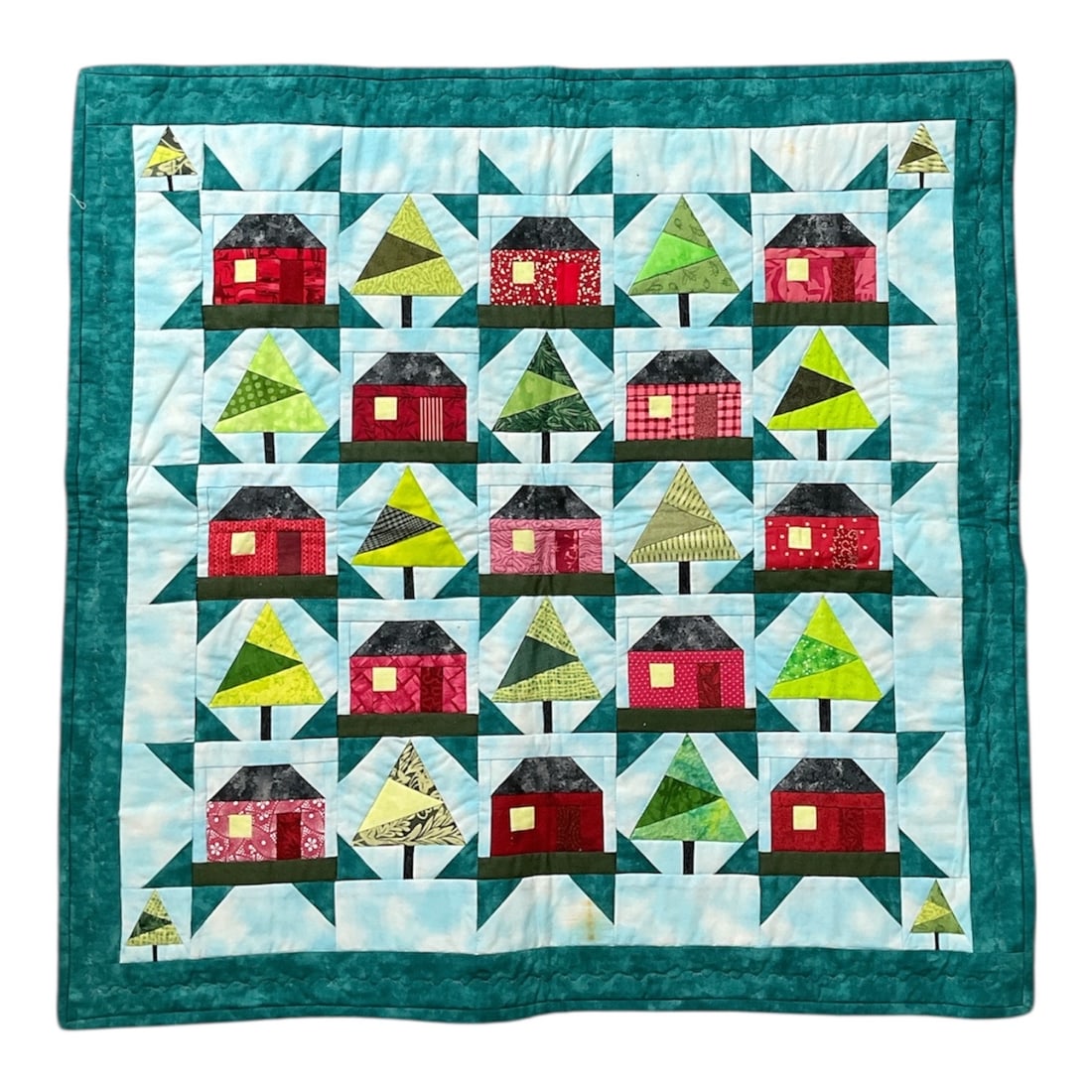 Handmade Patchwork Quilt with House Motif Design (1 of 3)