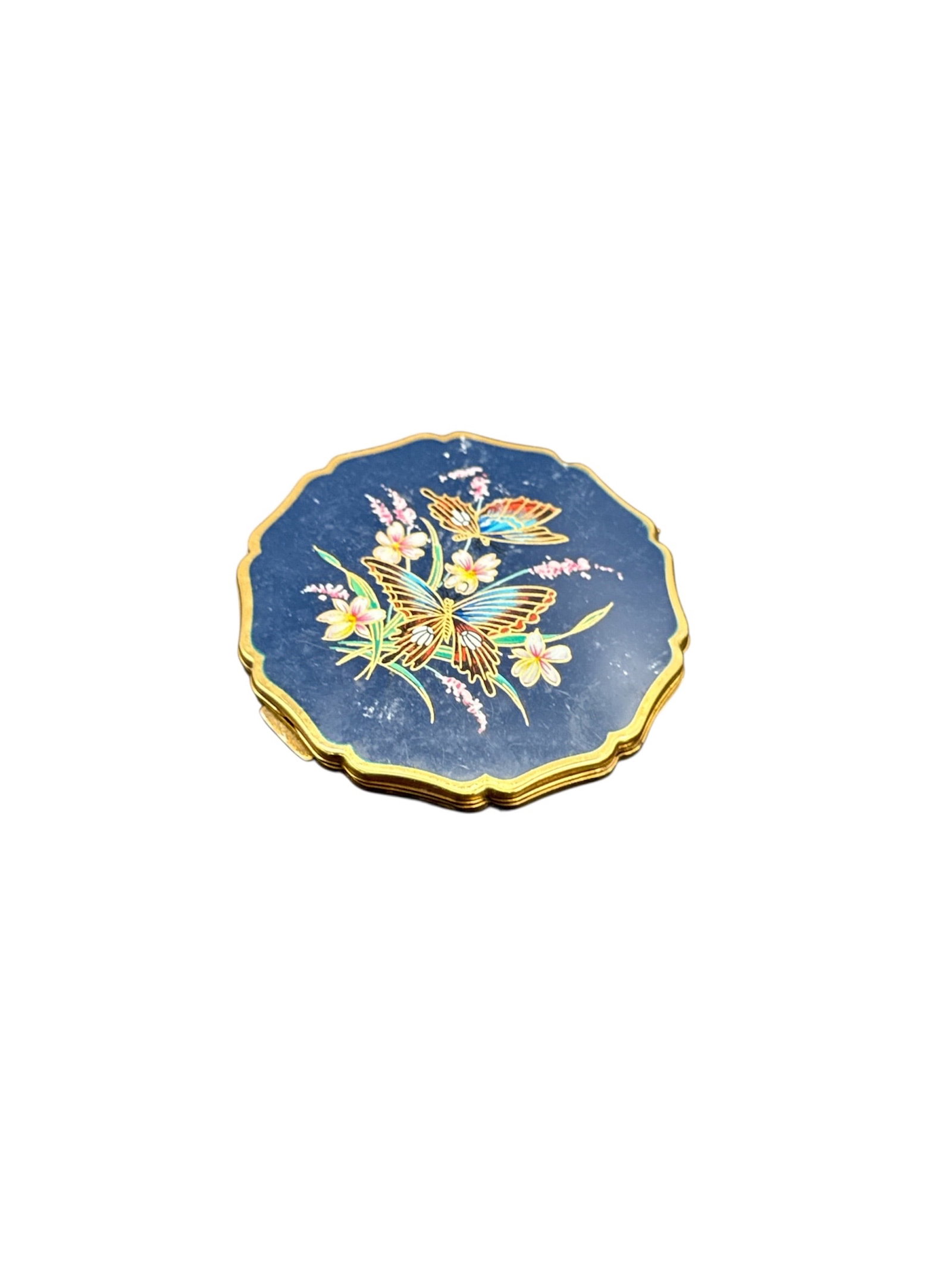 Decorative Enamel Compact with Floral Design and Mirror (1 of 3)