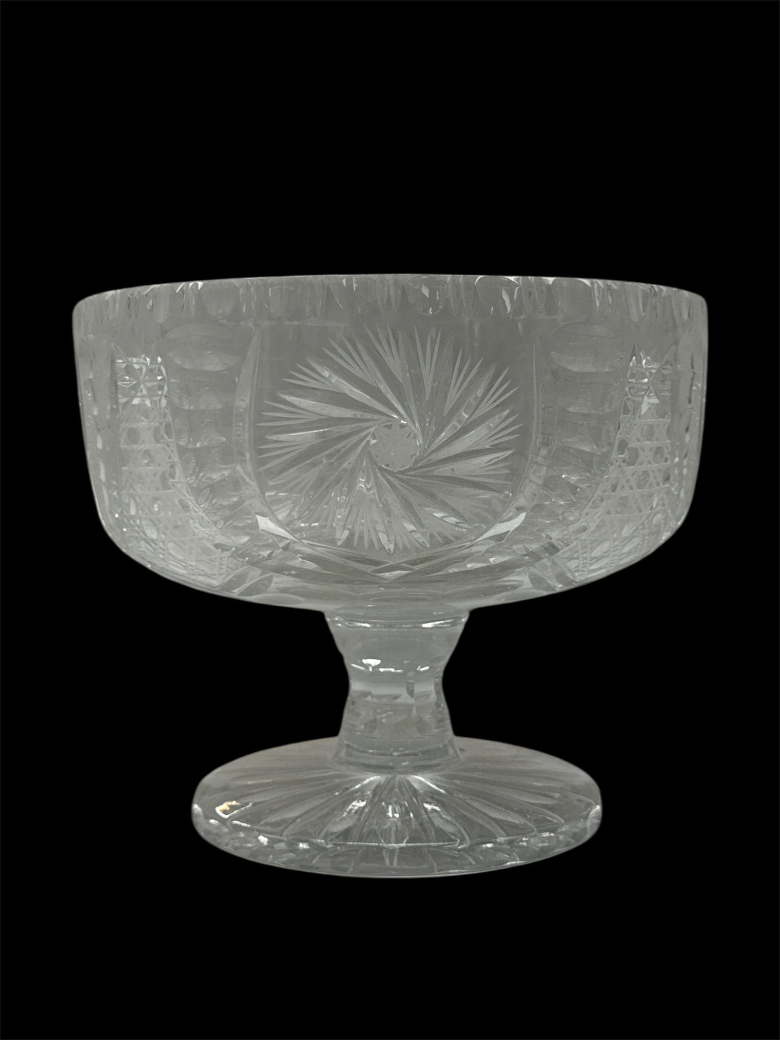 Cut Crystal Pedestal Centerpiece Bowl with Sunburst Motif (1 of 2)