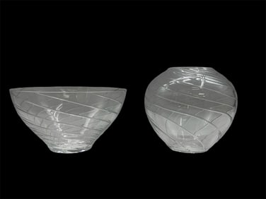 Pair of Contemporary Swirl Pattern Art Glass Bowls