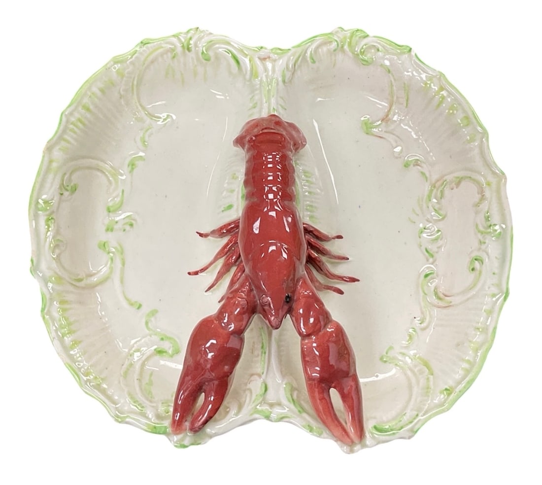 Italian Majolica Lobster Relish Dish Glazed Ceramic (1 of 3)