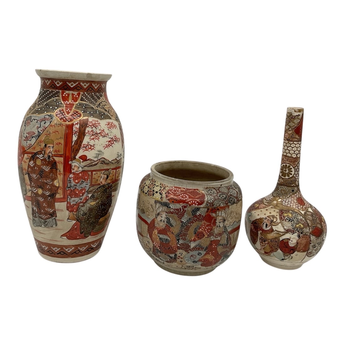 Three Japanese Satsuma Style Ceramic Vessels (1 of 3)