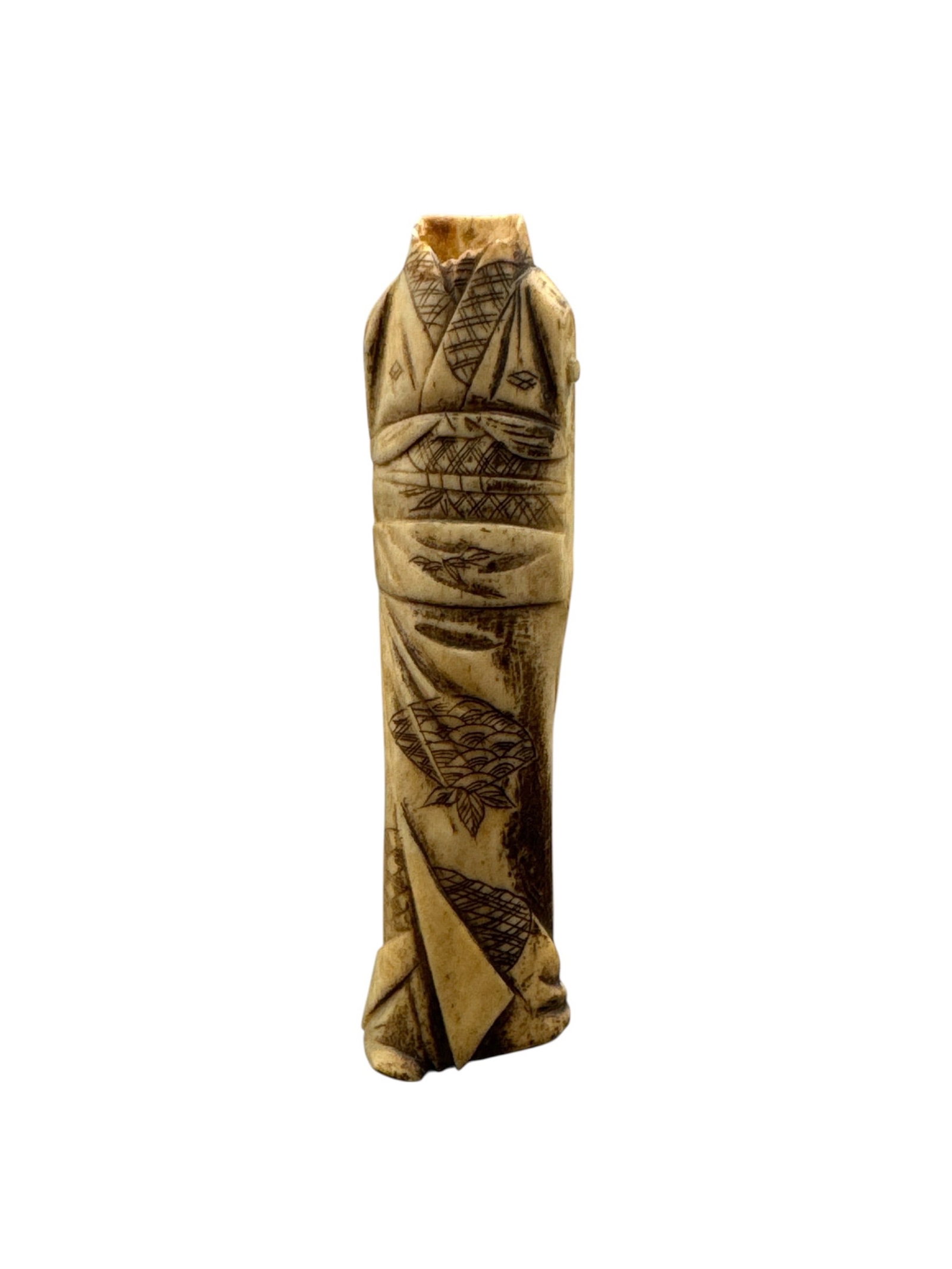 Carved Bone Figural Miniature of Standing Woman (1 of 2)