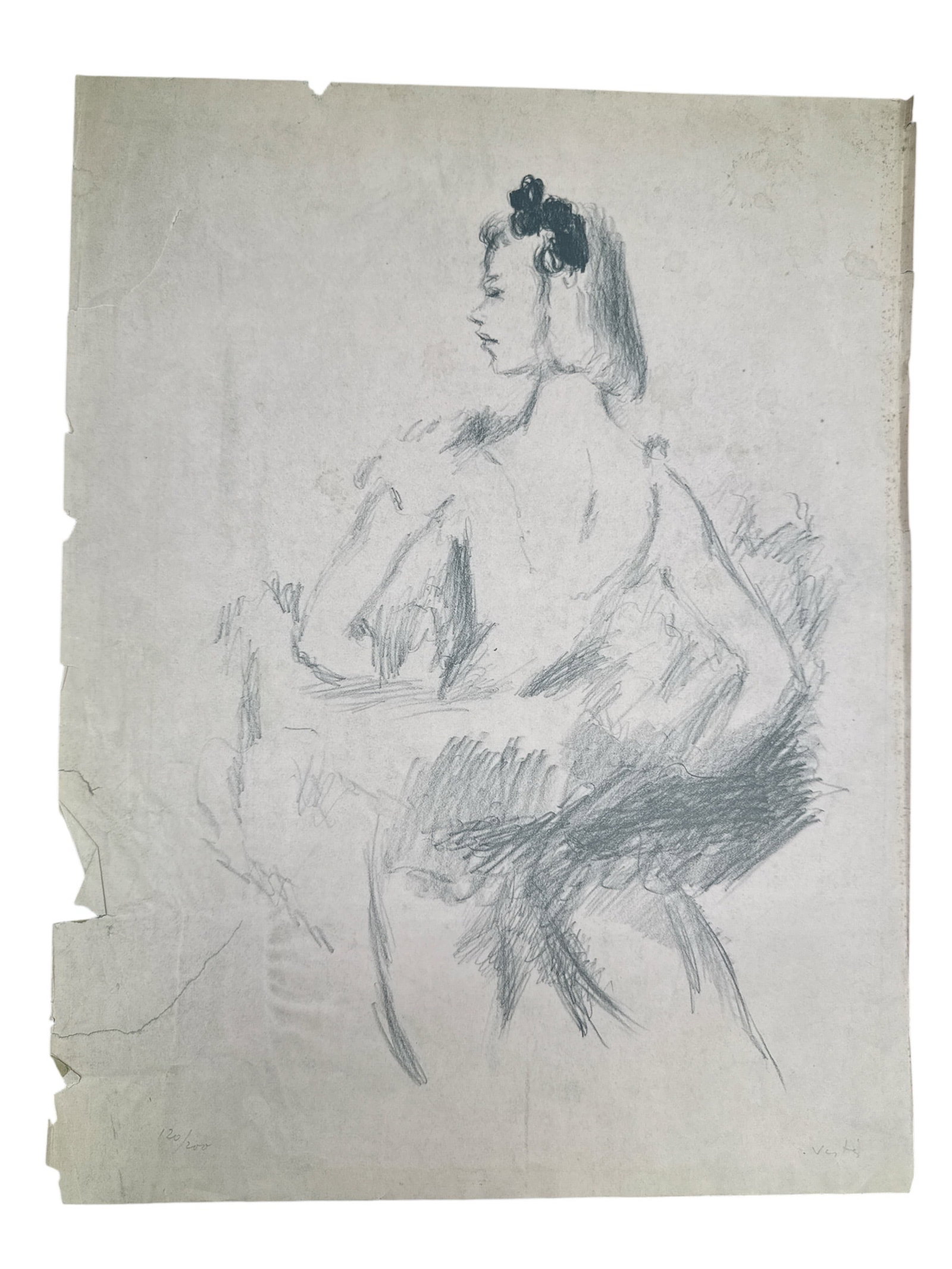 Seated Ballerina by Marcel Vertès (Hungarian/French, 1895–1961): DescriptionThis evocative lithograph showcases the signature fluid line-work and whimsical charm of Marcel Vertès. The piece